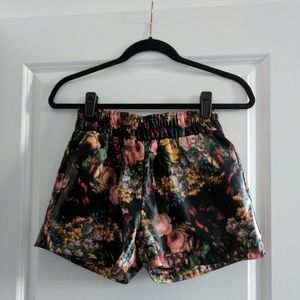 Vegan Leather Floral Print Shorts