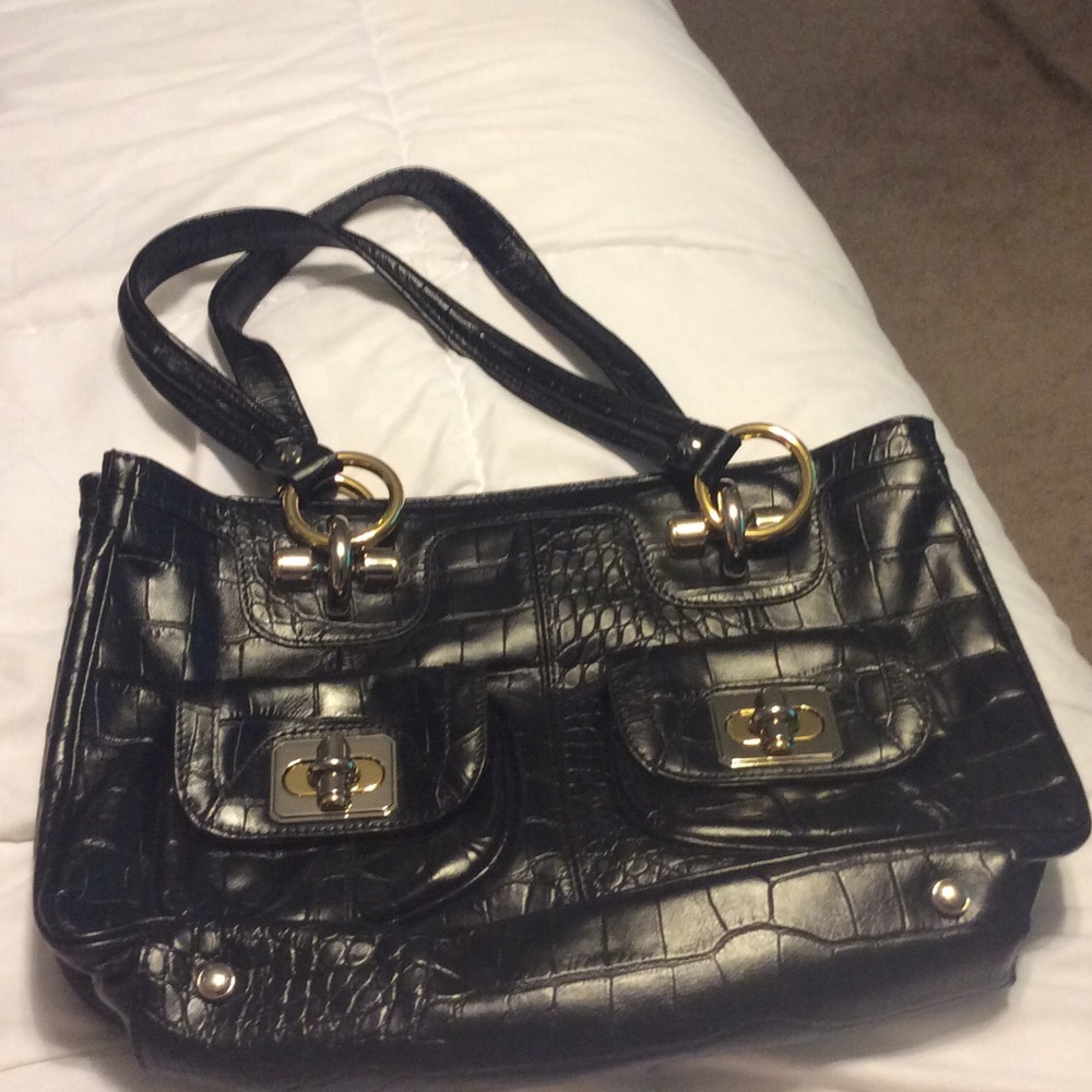 B. Makowsky Croco Embossed Leather Satchel
