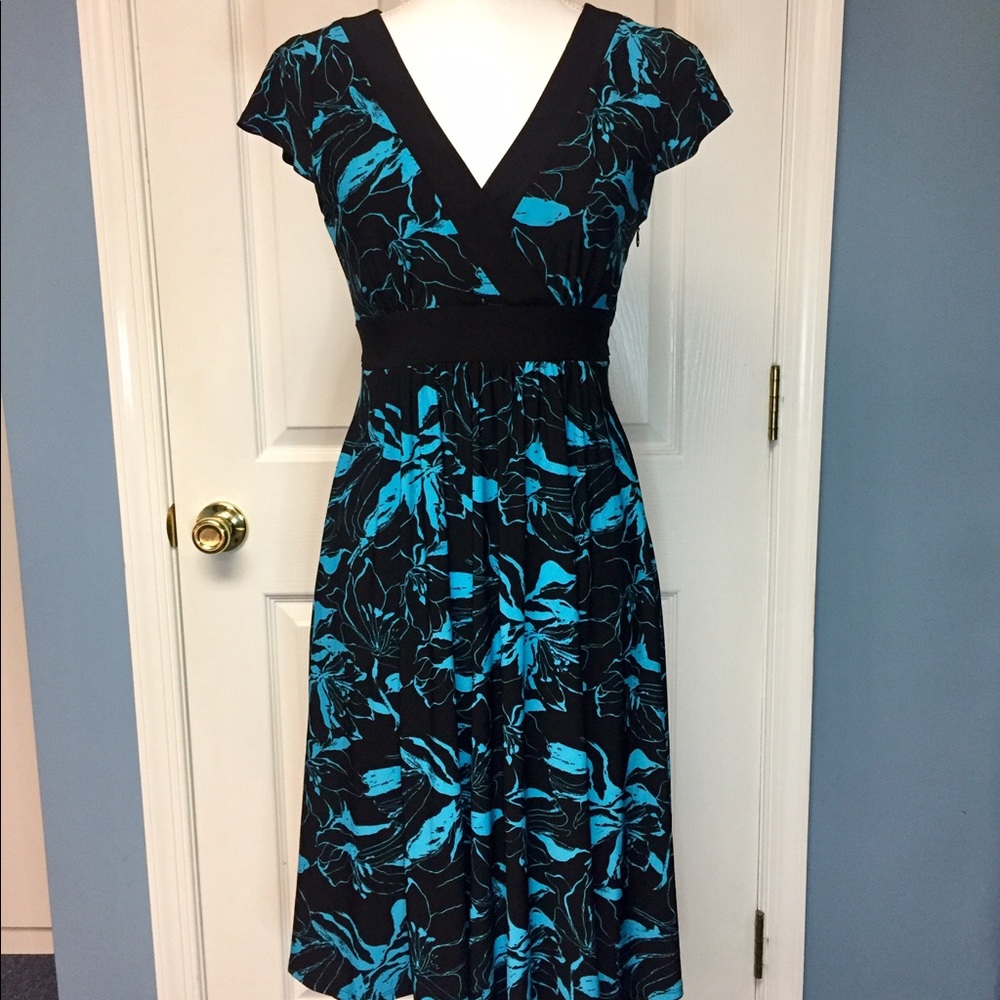 Evan-Picone Blue/Black Floral Dress, size 4