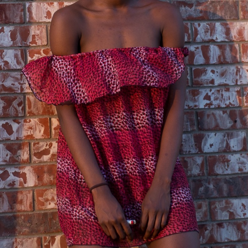 Chiffon pink cheetah print off shoulder