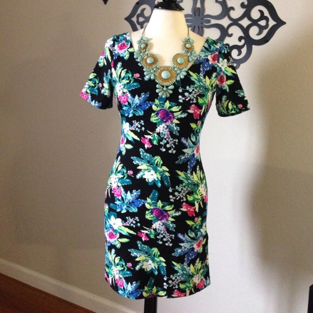 Floral print bodycon stretch dress