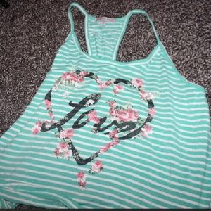 Blue striped "love" women's tank top/ crop top💙