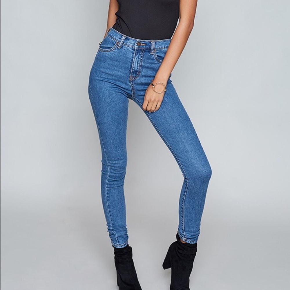 High waisted blue jeans