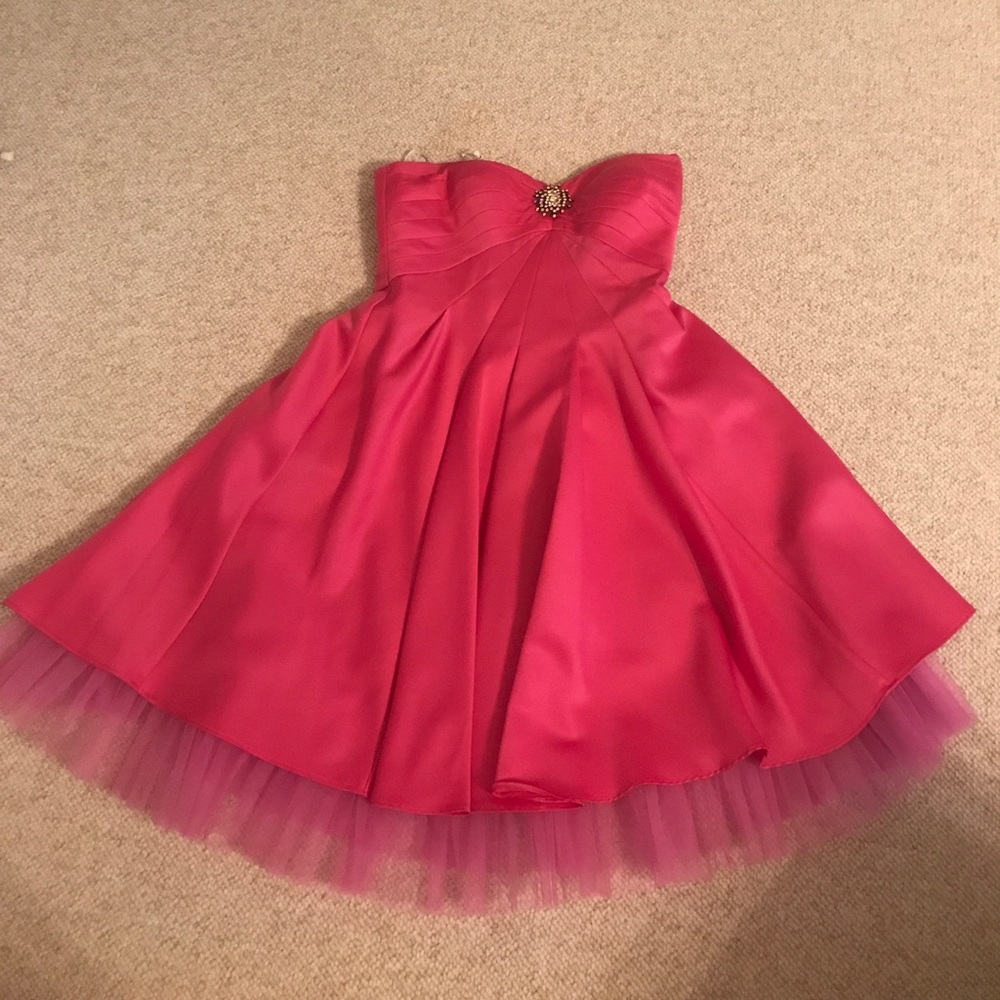Pink strapless satin dress