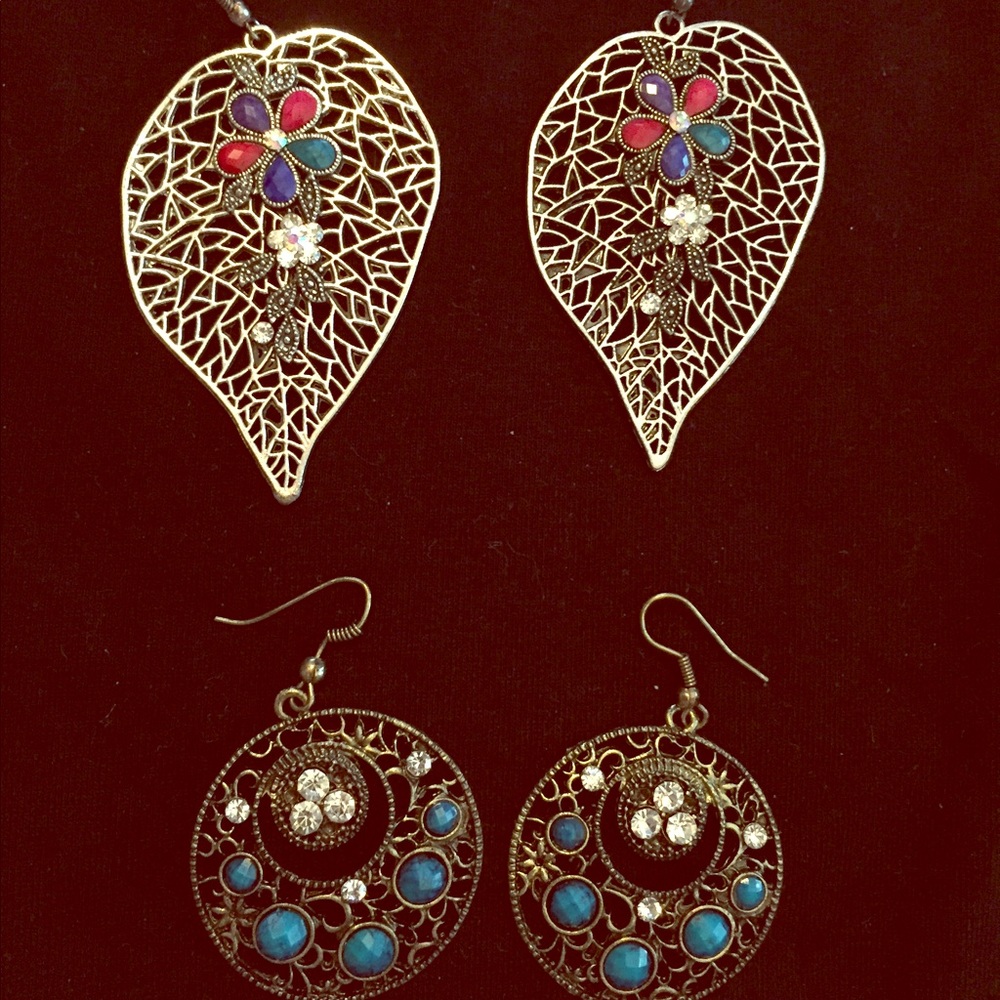 Two pairs of studded hanging earrings