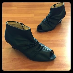 Black Leather Peep Toe Booties