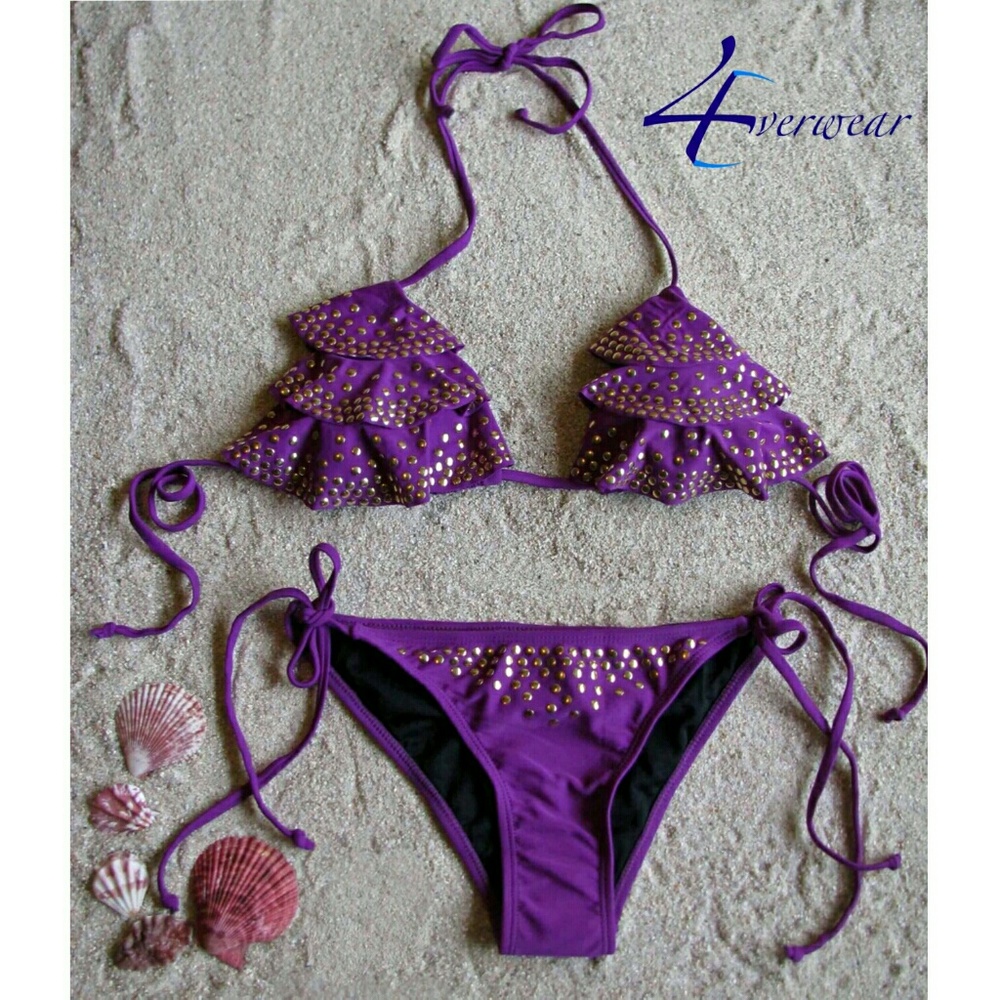 DARK VIOLET RUFFLE TRIANGLE TOP BIKINI