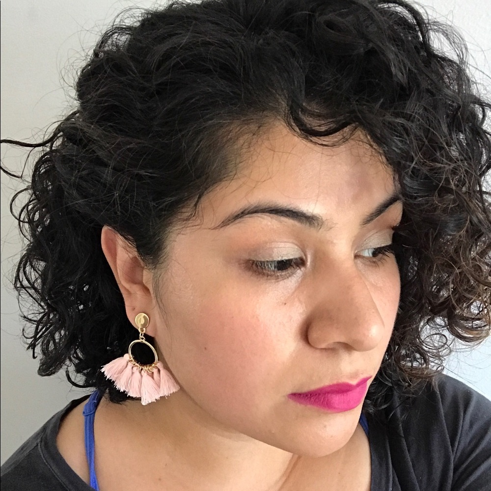 1 Left! Blush Pink Tassel Statement Earrings - Picture 2 of 3