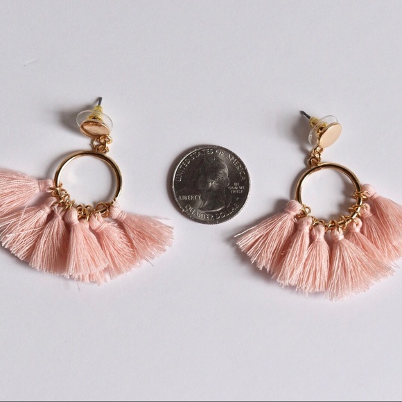 1 Left! Blush Pink Tassel Statement Earrings - Picture 3 of 3
