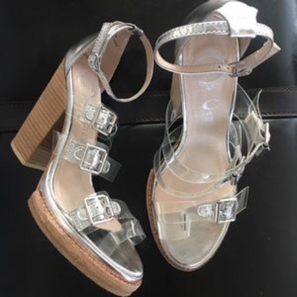 Sexy metallic clear straps heel sandals
