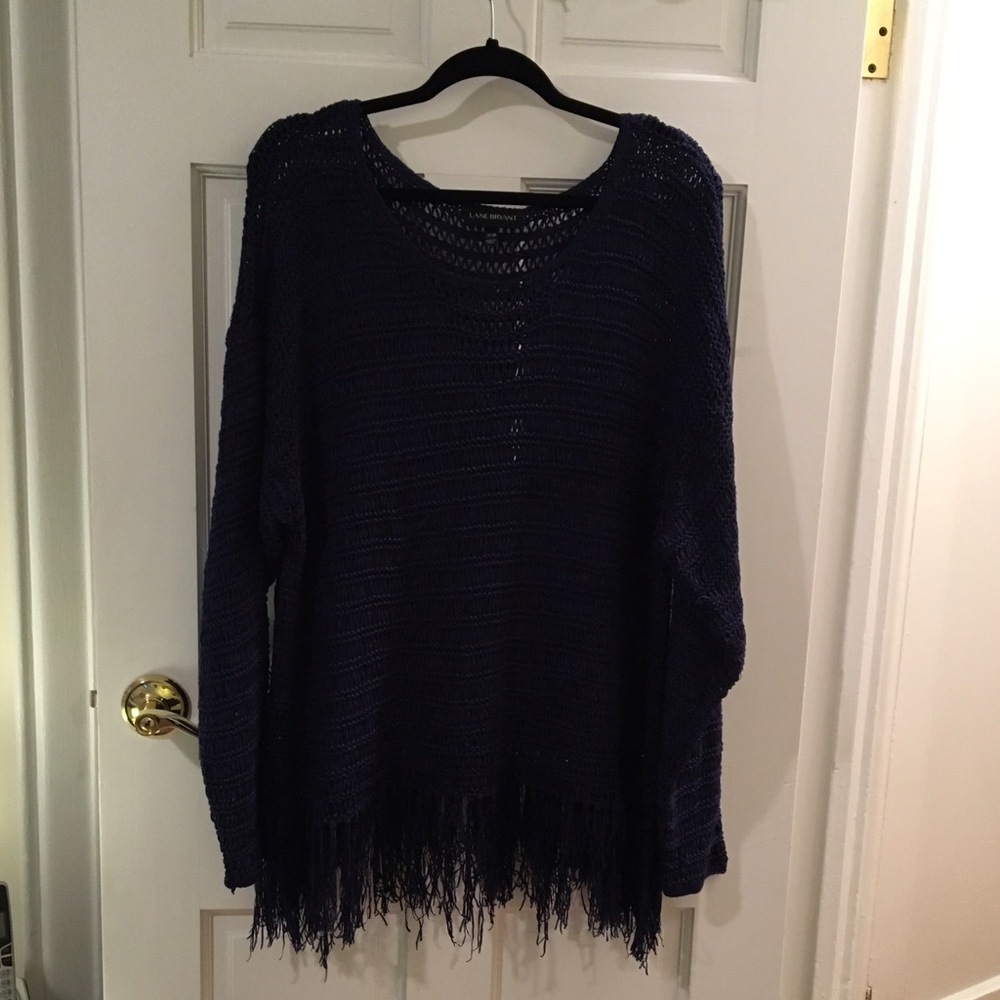 lane bryant blue sweater with fringe 26/28.