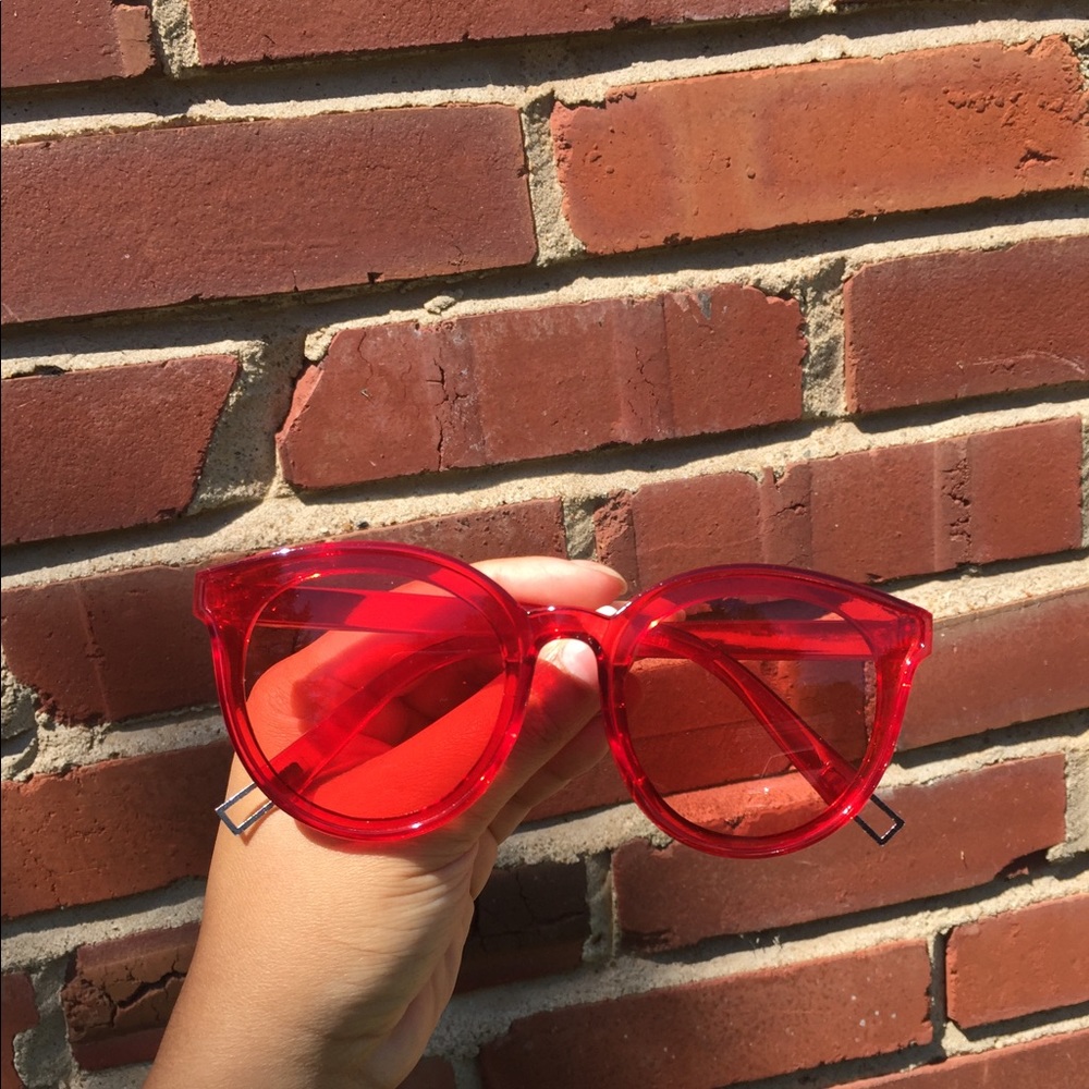 Bright red clear transparent sunglasses