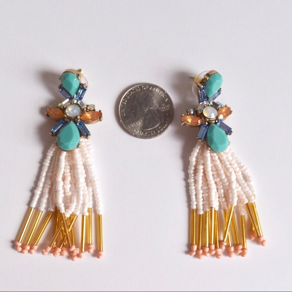 Aqua Glass Statement Tassel Earrings - Picture 2 of 3