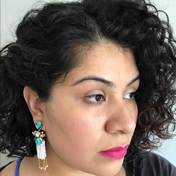 Aqua Glass Statement Tassel Earrings - Picture 3 of 3