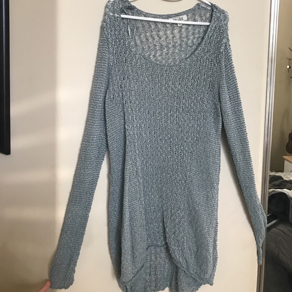 Blue-Grey Knit Long Sleeve Sweater