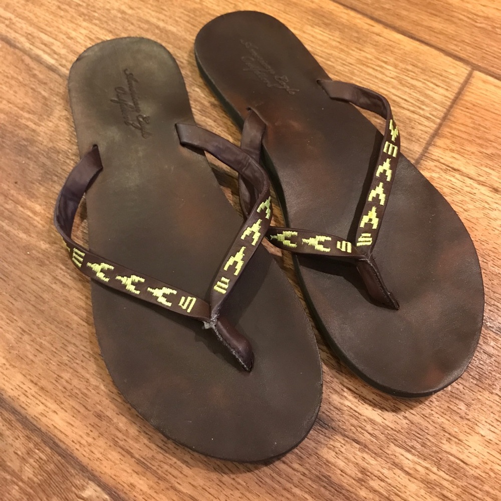 American Eagle Aztec style flip flops