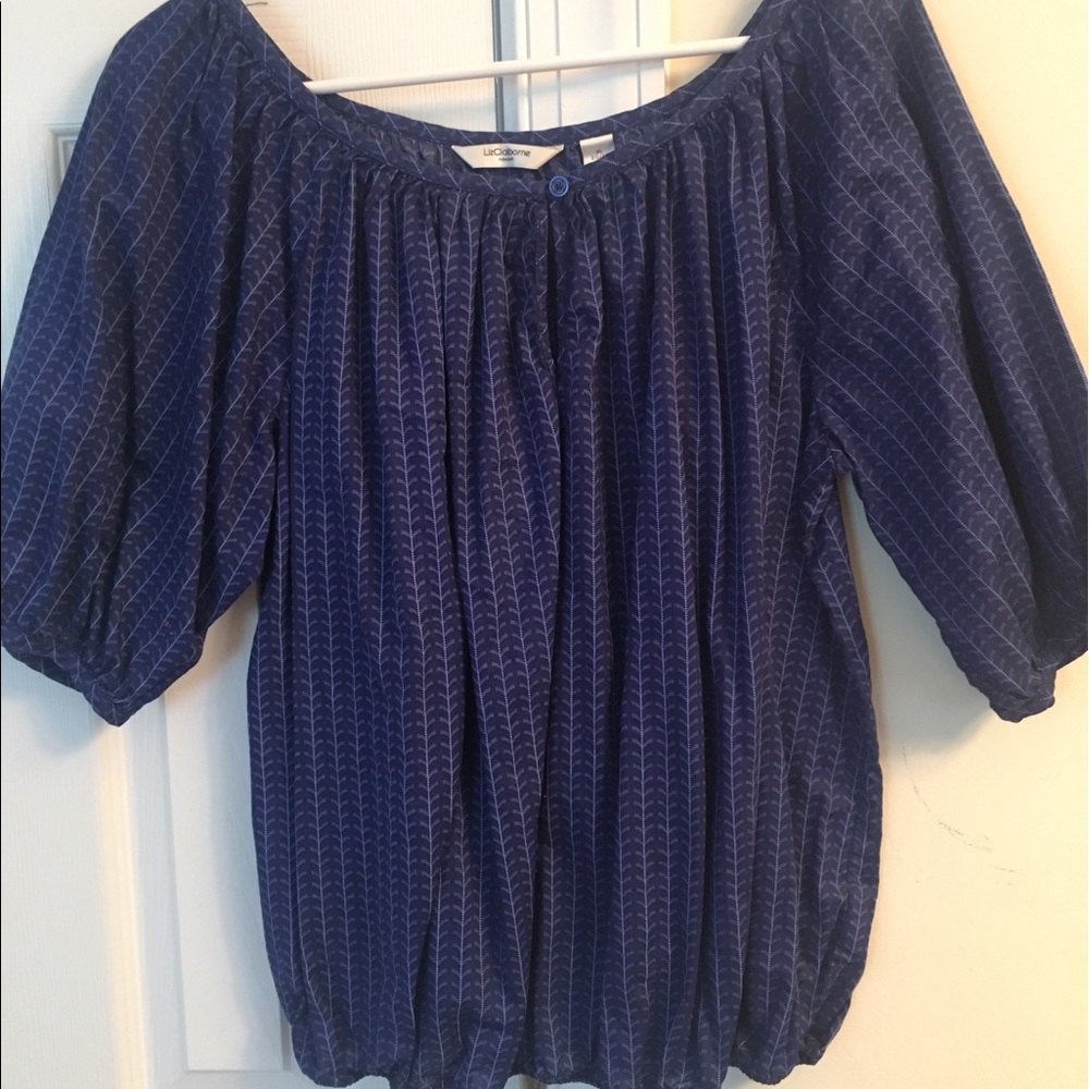 Liz Claiborne purple/navy print blouse XL