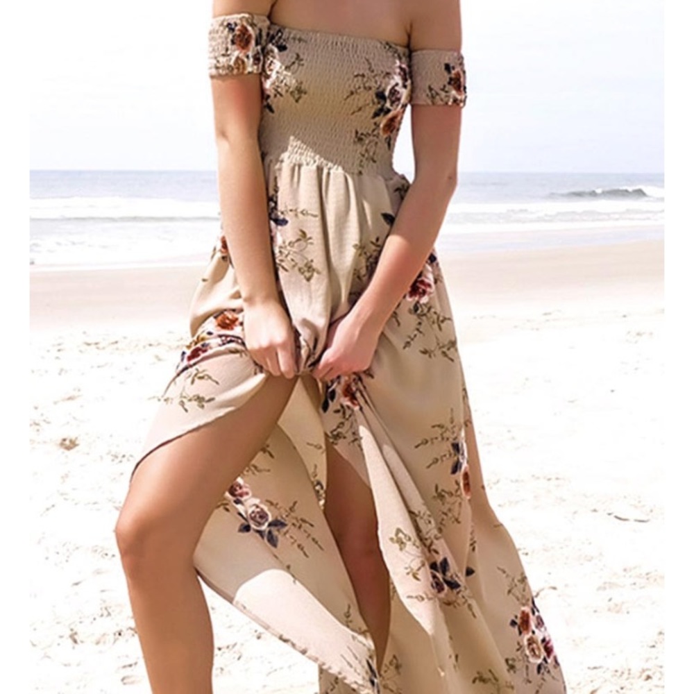 Hi low floral strapless dress! Beach perfect