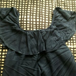 dark denim off the shoulder dress
