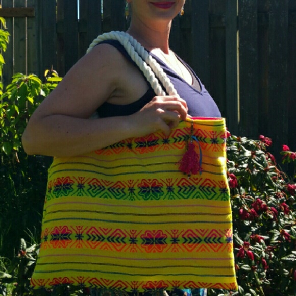 La Paso Bien Yellow Boho Beach Tote Bag - Picture 4 of 4
