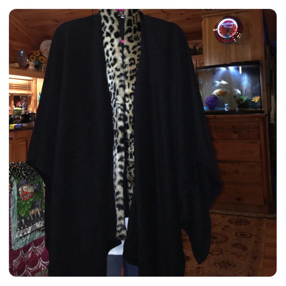 Faux fur and wool cape