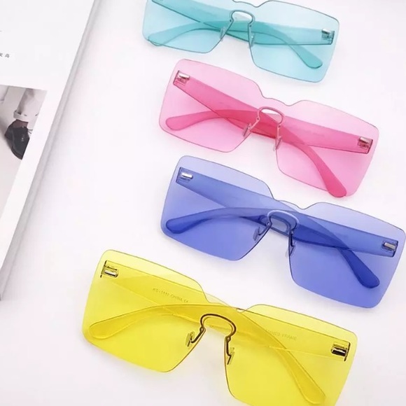 🍭"Candy Land" Rimless Square Sunglasses Aviators - Picture 2 of 5