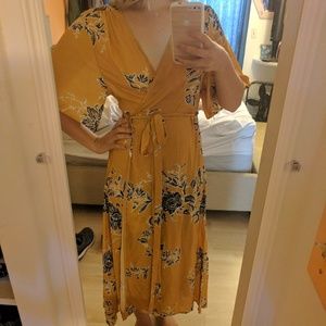 Mustard Midi Wrap Dress