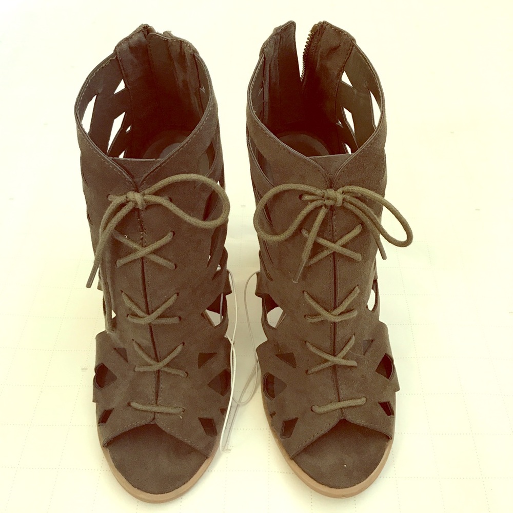 Olive Green Lace up Booties