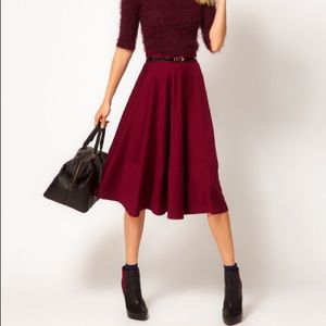 Burgundy midi dress.
