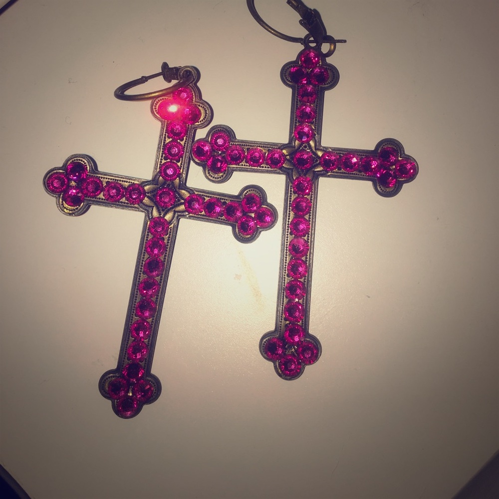 Pink Panache Cross Earrings