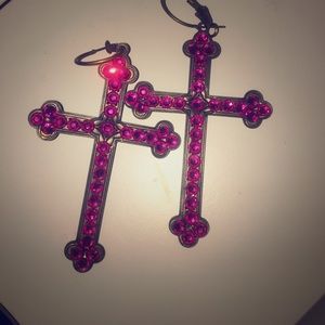 Pink Panache Cross Earrings