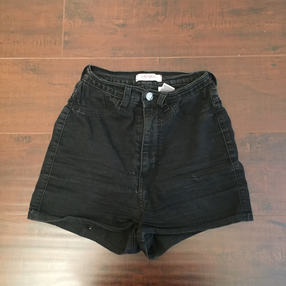 Faded Black High Waisted Vintage Look Shorts