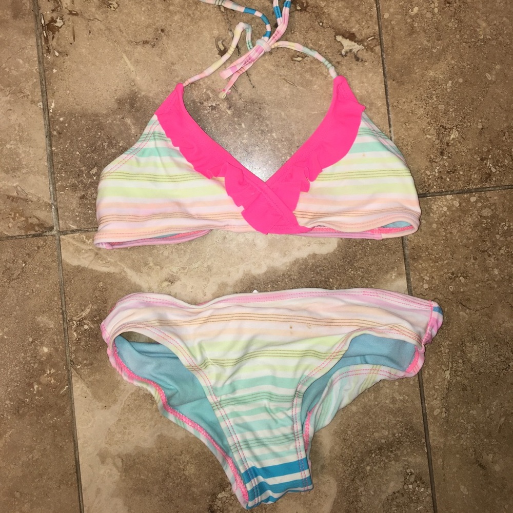 Girls Ruffle & Stripe Bikini Set