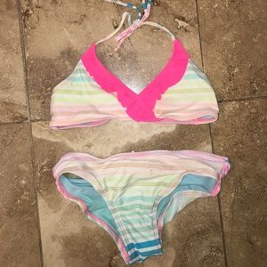 Girls Ruffle & Stripe Bikini Set