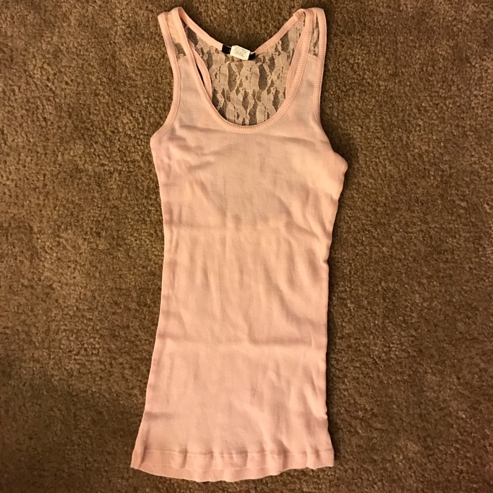Pink lace-back tank top