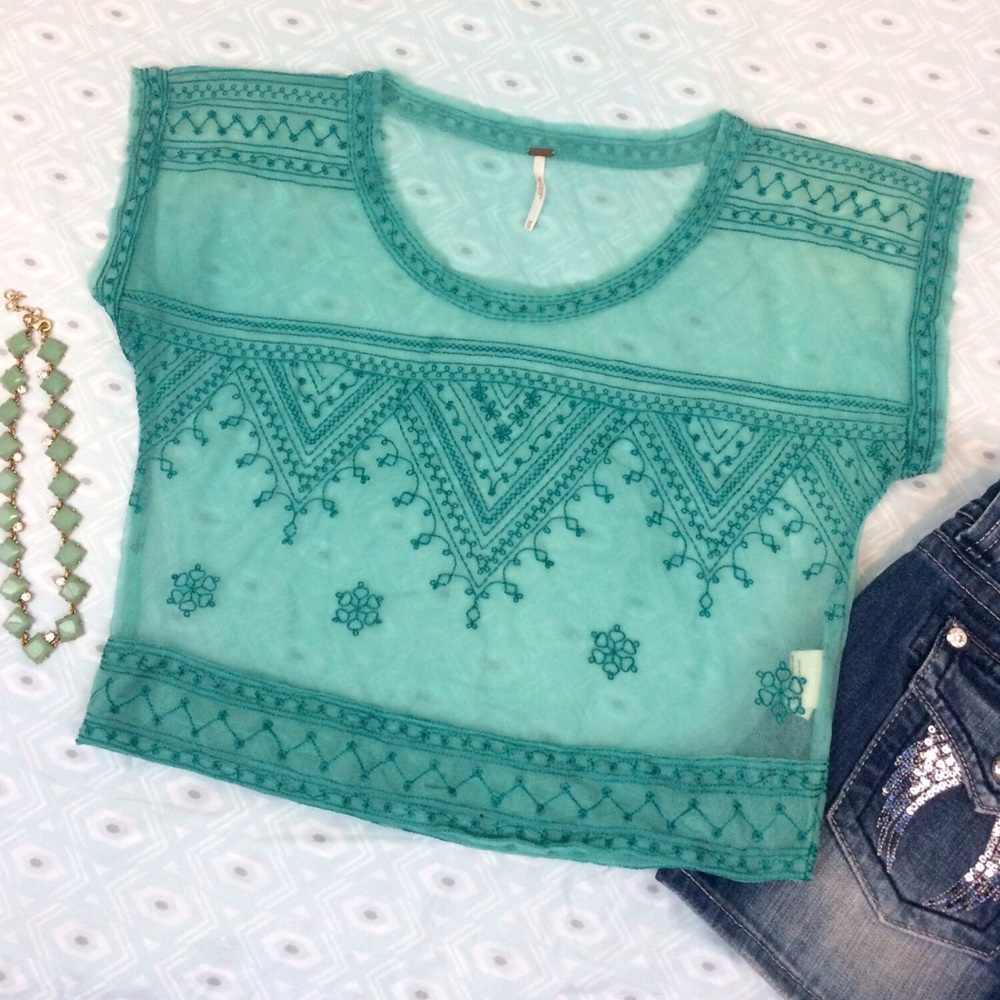 Free People | Embroidered Mesh Crop Style Top