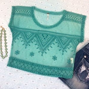 Free People | Embroidered Mesh Crop Style Top