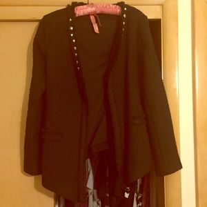 Open front studded tweed blazer