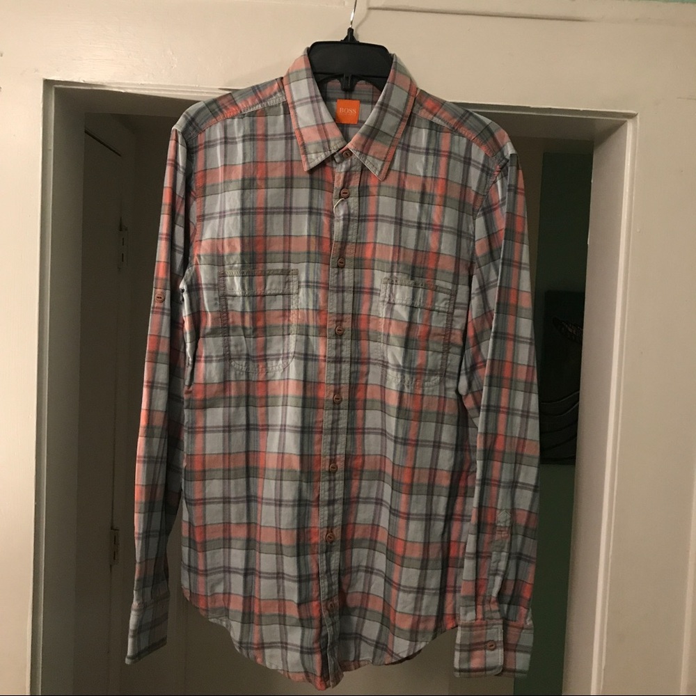 Authentic Hugo Boss Plaid Long Sleeve Shirt
