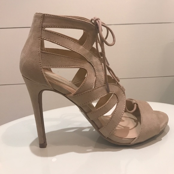 Lulus Shoes - Nude/Cream Lace Up Heels