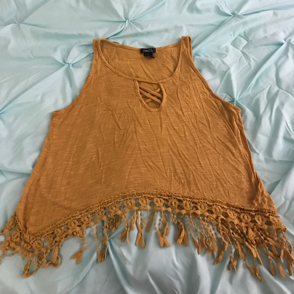 Mustard fringe top