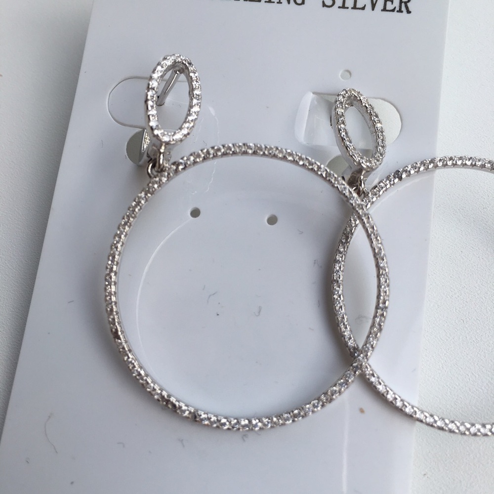 Encrusted Sterling Silver Hoops - Picture 2 of 3