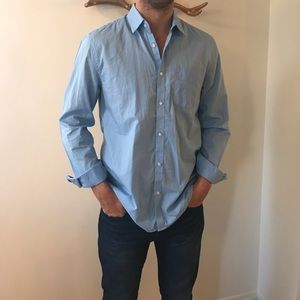 Men's blue linen button down.