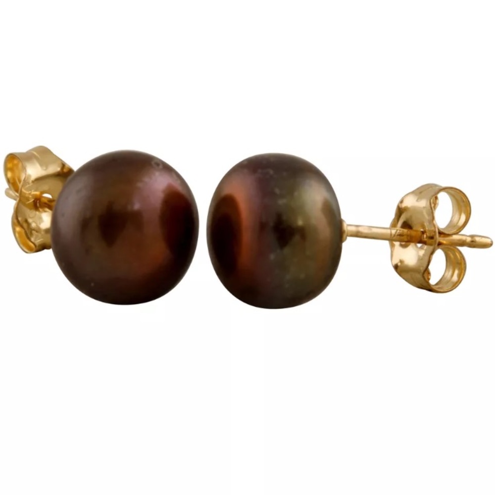 NWOT 14k YG freshwater chocolate pearl earrings