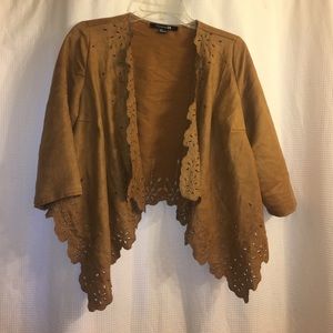 Tan Faux Suede 3/4 Sleeve Jacket