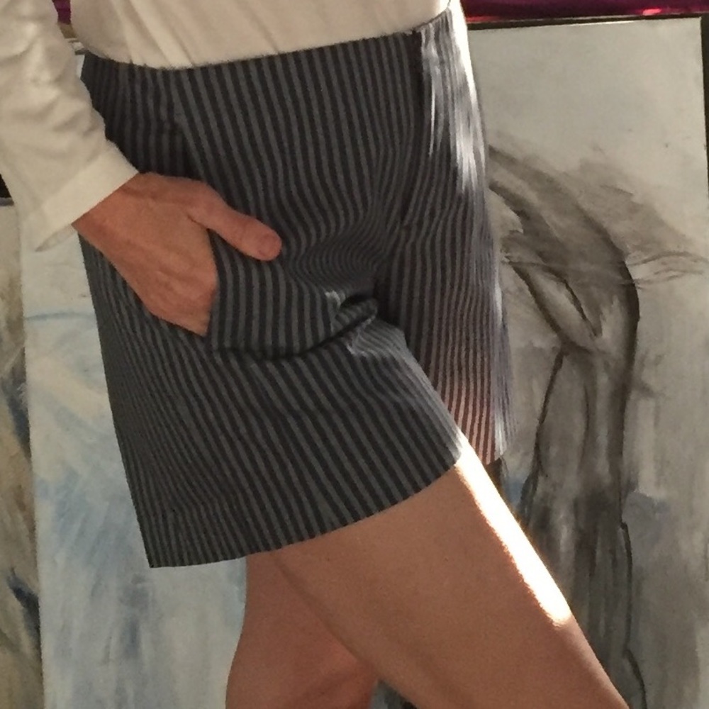 Theory classic flat front blue grey pinstriped tailored shorts 4