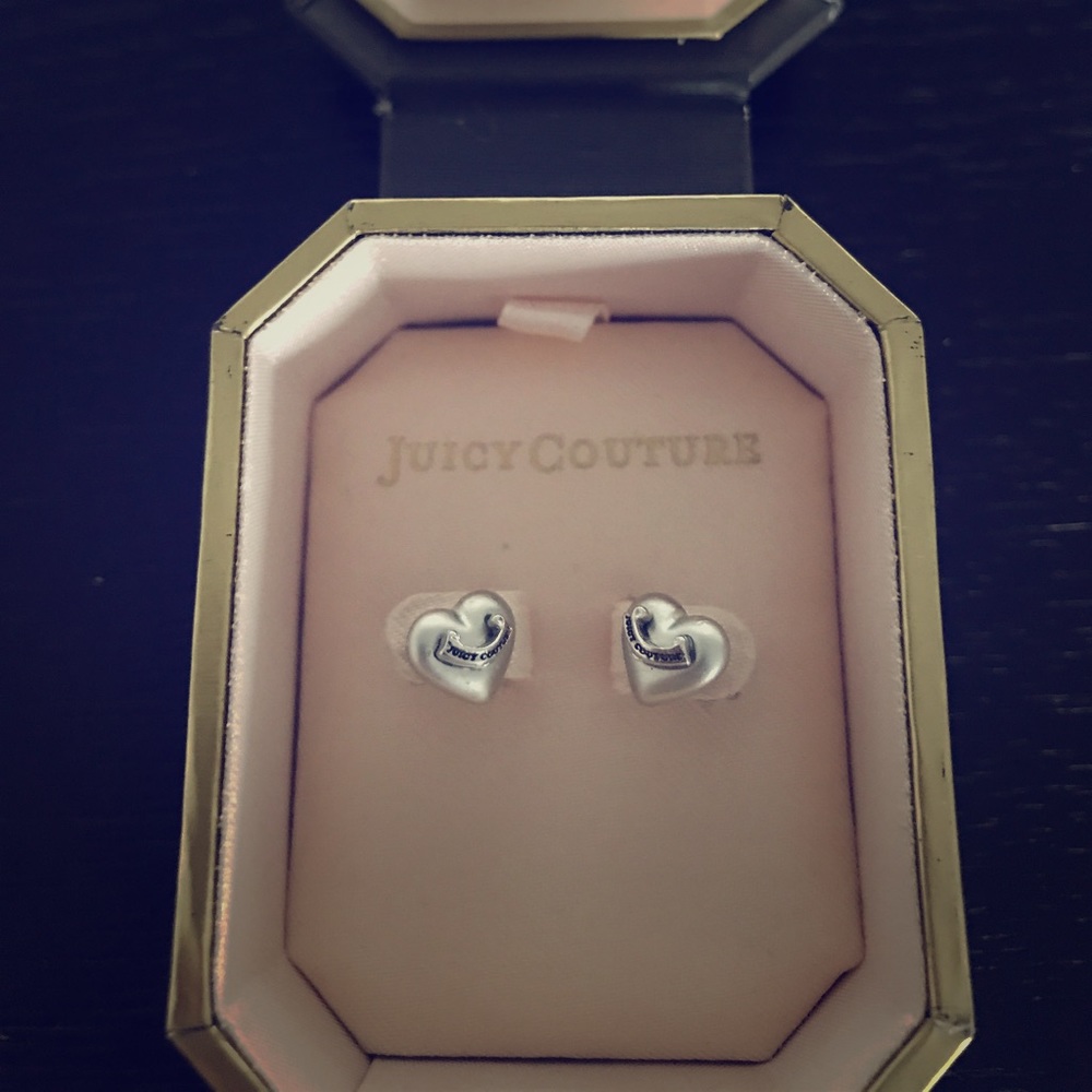 Juicy Couture Heart Stud Earrings - Silver Tone