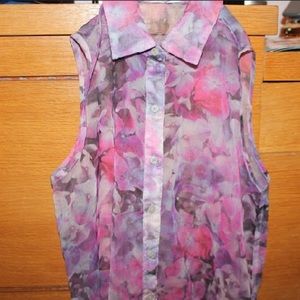 Floral button up collared women's tank