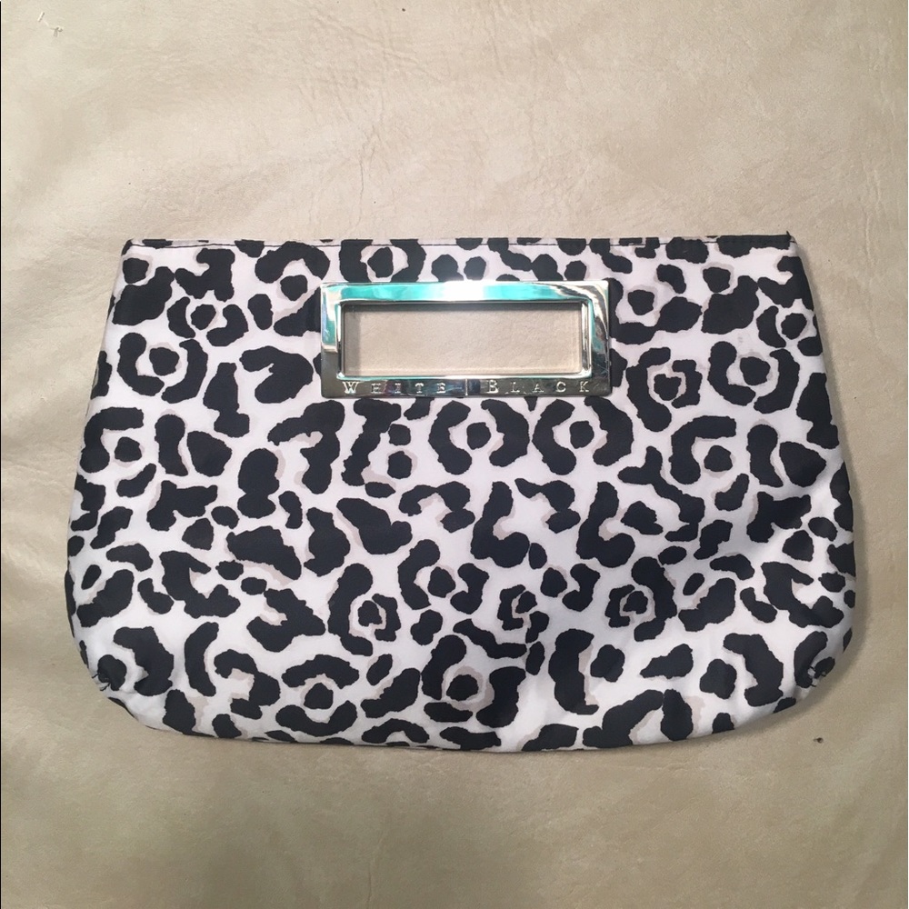 White and Black Satin Cheetah Print Clutch
