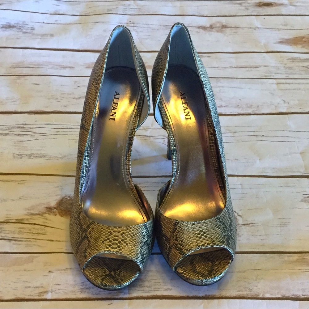 Alfani Snake Print Peep Toe Heels